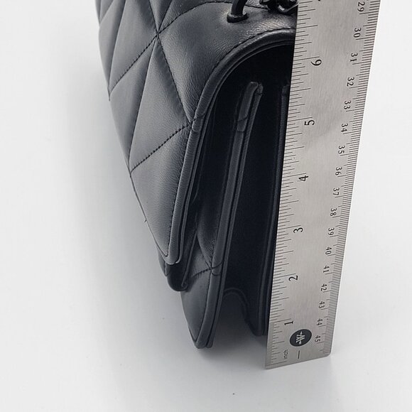 Black Quilted Genuine Leather Crossbody Bag With Chain Strap & Magnetic Closure - Picture 10 of 12